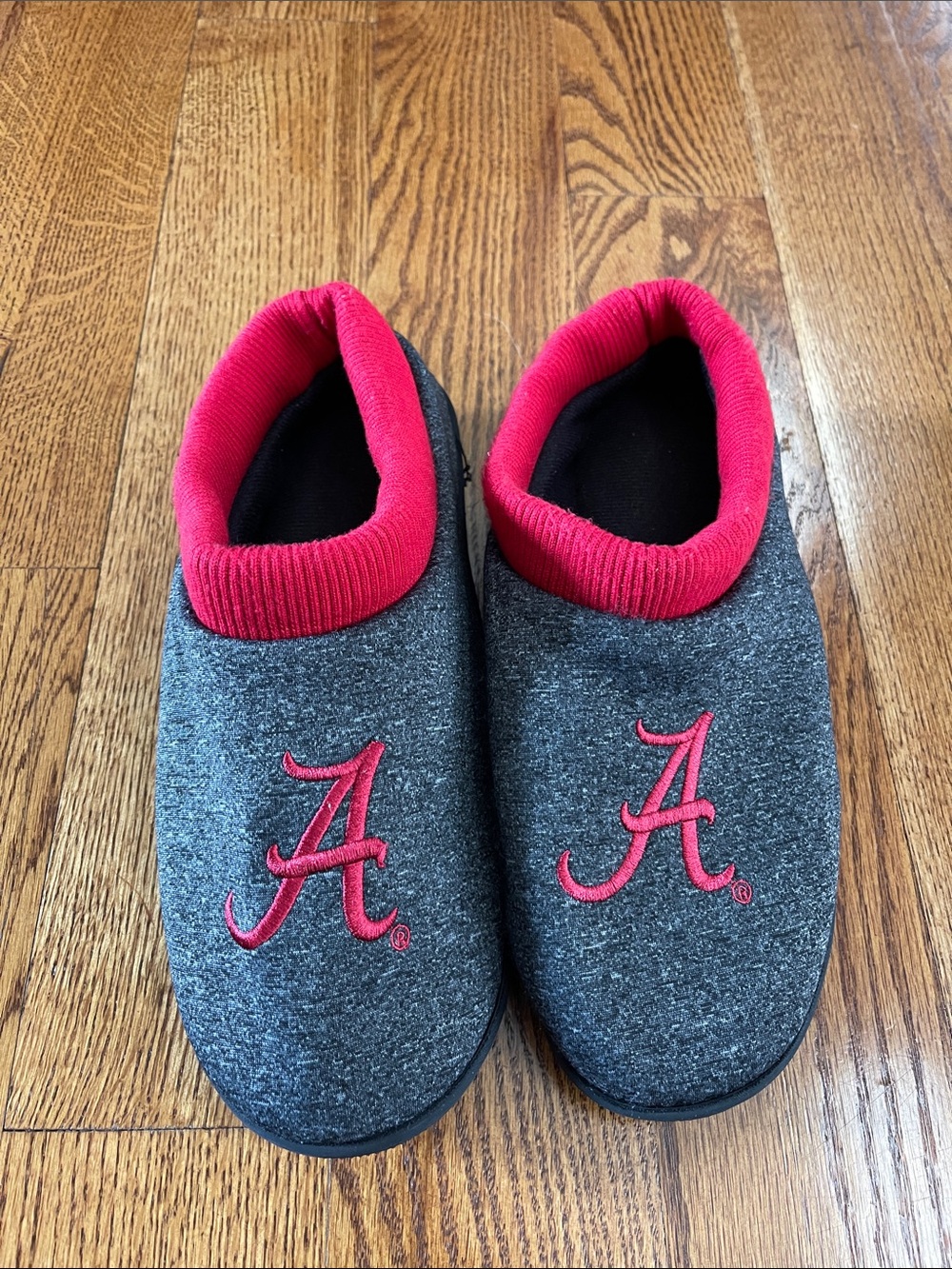 Grey Alabama Slippers with Red Cuff and Embroidered A Logo